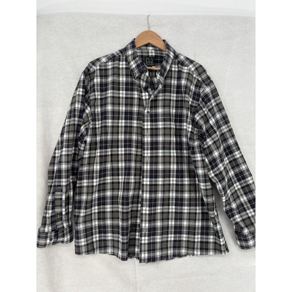 JoS A Bank Traveler's L/S Dress Shirt Men's Size XL Plaid Preppy Casual Friday
